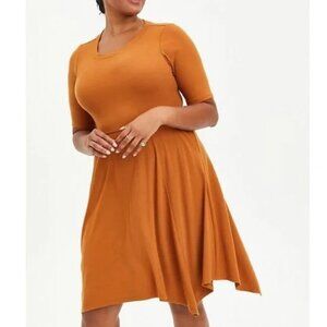 Torrid Mustard Ribbed Handkerchief Hem Dress
